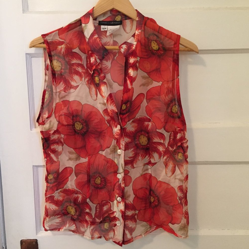 Franco Mirabelli red floral silk blouse - size S